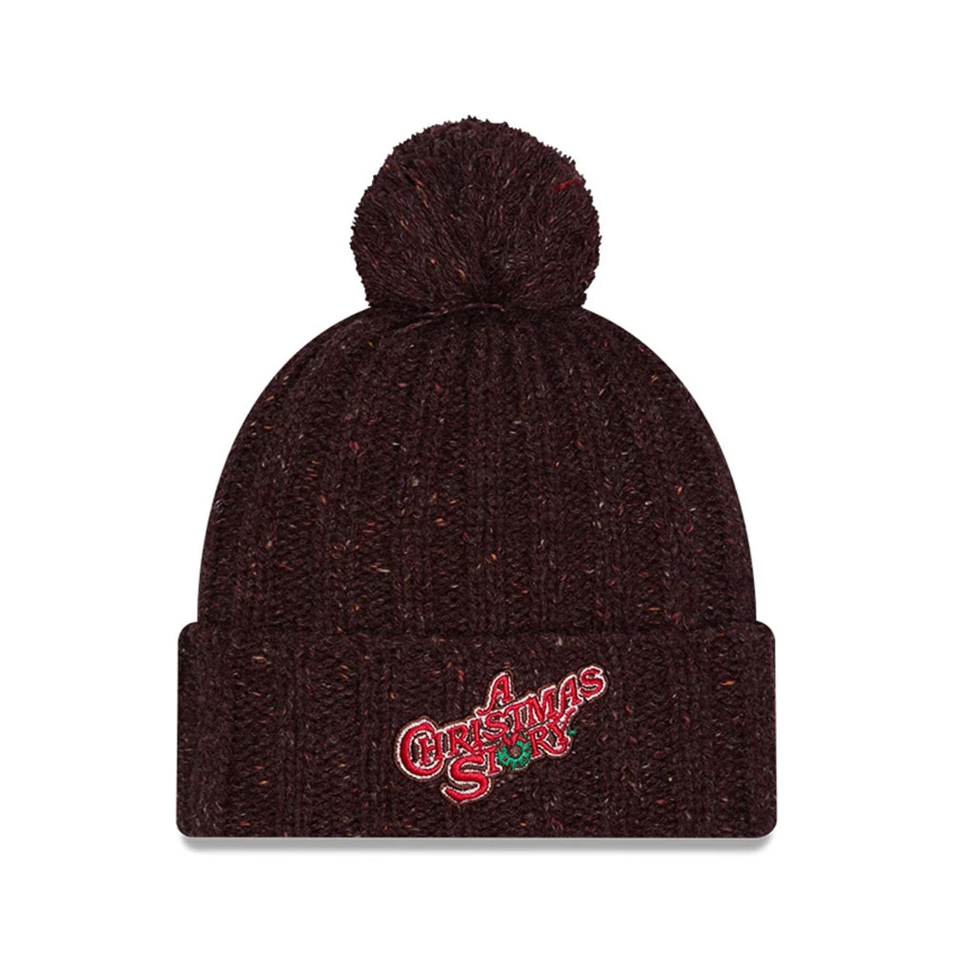 Pictured is this A Christmas Story Cuff knit Beanie hat in open brown. 1