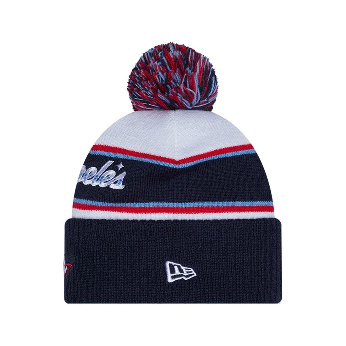 Pictured is this NBA All Star Game 2026 Logo Bobble Knit Beanie hat in white. 3