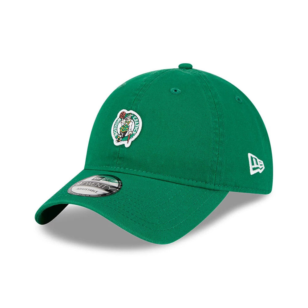 Boston Celtics NBA All Star Game 2026 Green New Era 9TWENTY Adjustable Cap, three-quarter view with a raised embroidered team logo on the front panel and the New Era flag logo on the left side, featuring a green curved visor.