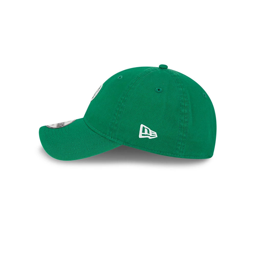 Boston Celtics NBA All Star Game 2026 Green New Era 9TWENTY Adjustable Cap, side view showing the white New Era flag logo embroidered on the left side of the green crown with a curved visor and top button.