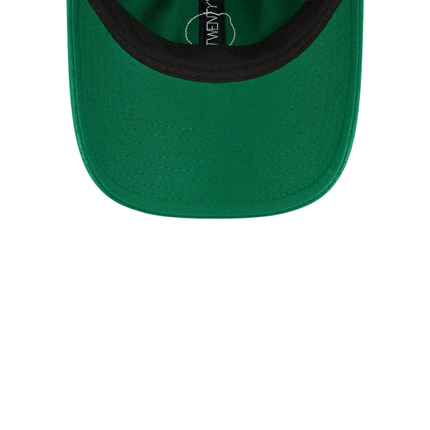 Boston Celtics NBA All Star Game 2026 Green New Era 9TWENTY Adjustable Cap, inside view showing the black sweatband, green undervisor and black taping with white 9TWENTY branding along the crown's interior.