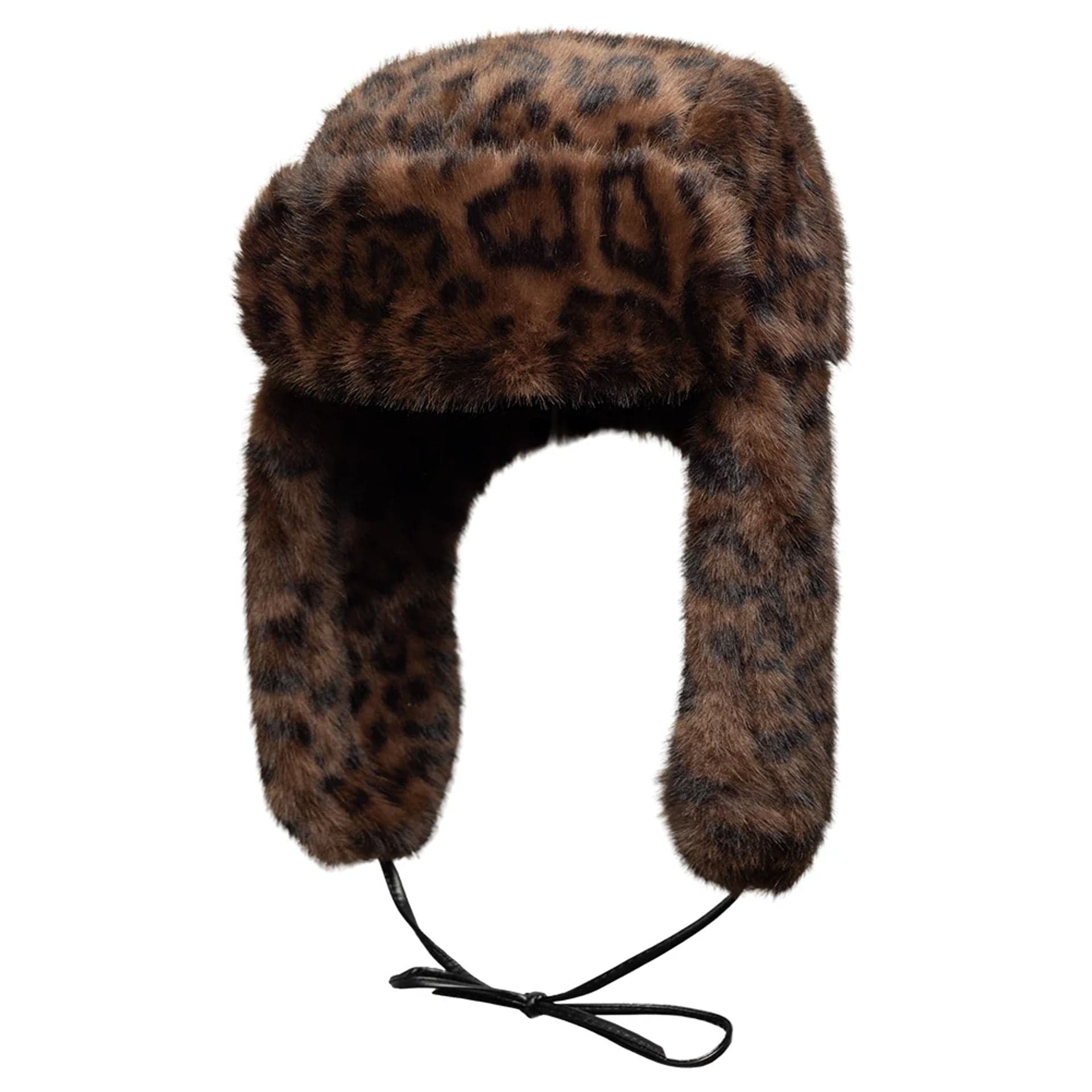 Pictured is this New Era Leopard Trapper hat in Brown. 2