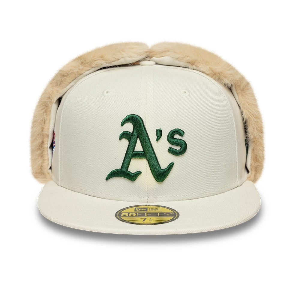 Pictured is this MLB World Series Athletics Dogear 59FIFTY Fitted cap in cream. 3