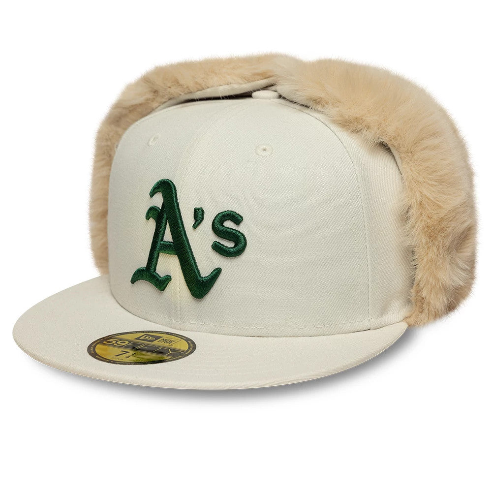 Pictured is this MLB World Series Athletics Dogear 59FIFTY Fitted cap in cream. 4