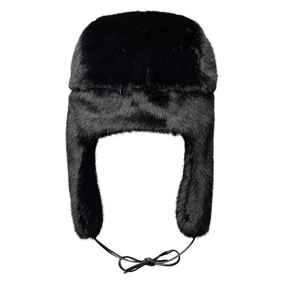 Pictured is this New Era Faux Fur Trapper hat in black. 9