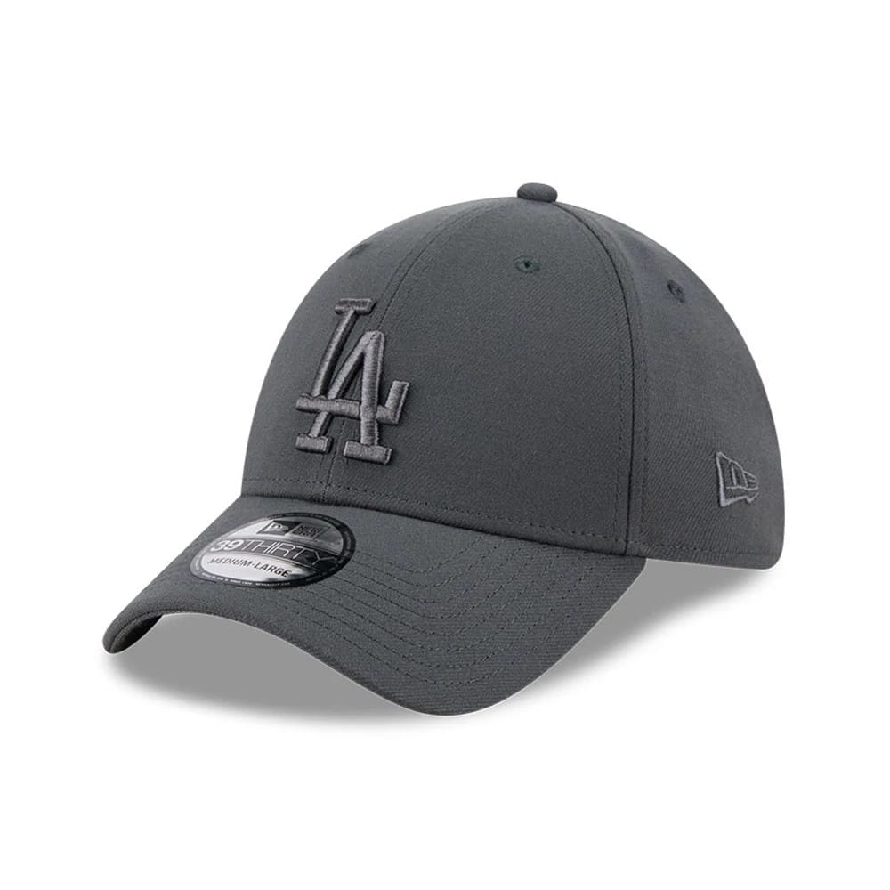 Pictured is this MLB Steel LA Dodgers 39THIRTY Stretch Fit cap in charcoal. 1