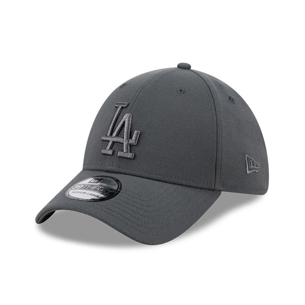 Pictured is this MLB Steel LA Dodgers 39THIRTY Stretch Fit cap in charcoal. 1
