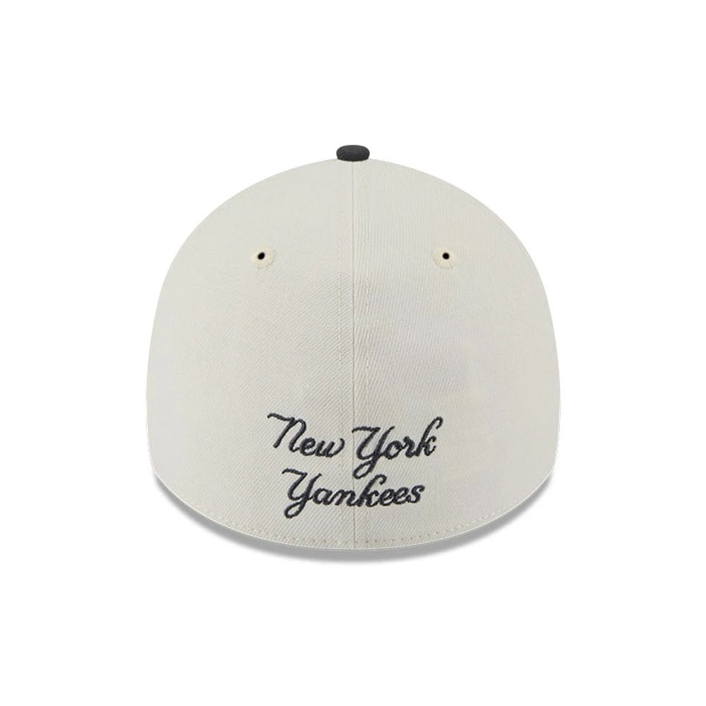 Pictured is this MLB Chrome New York Yankees 39THIRTY A-Frame Stretch Fit cap in cream. 3