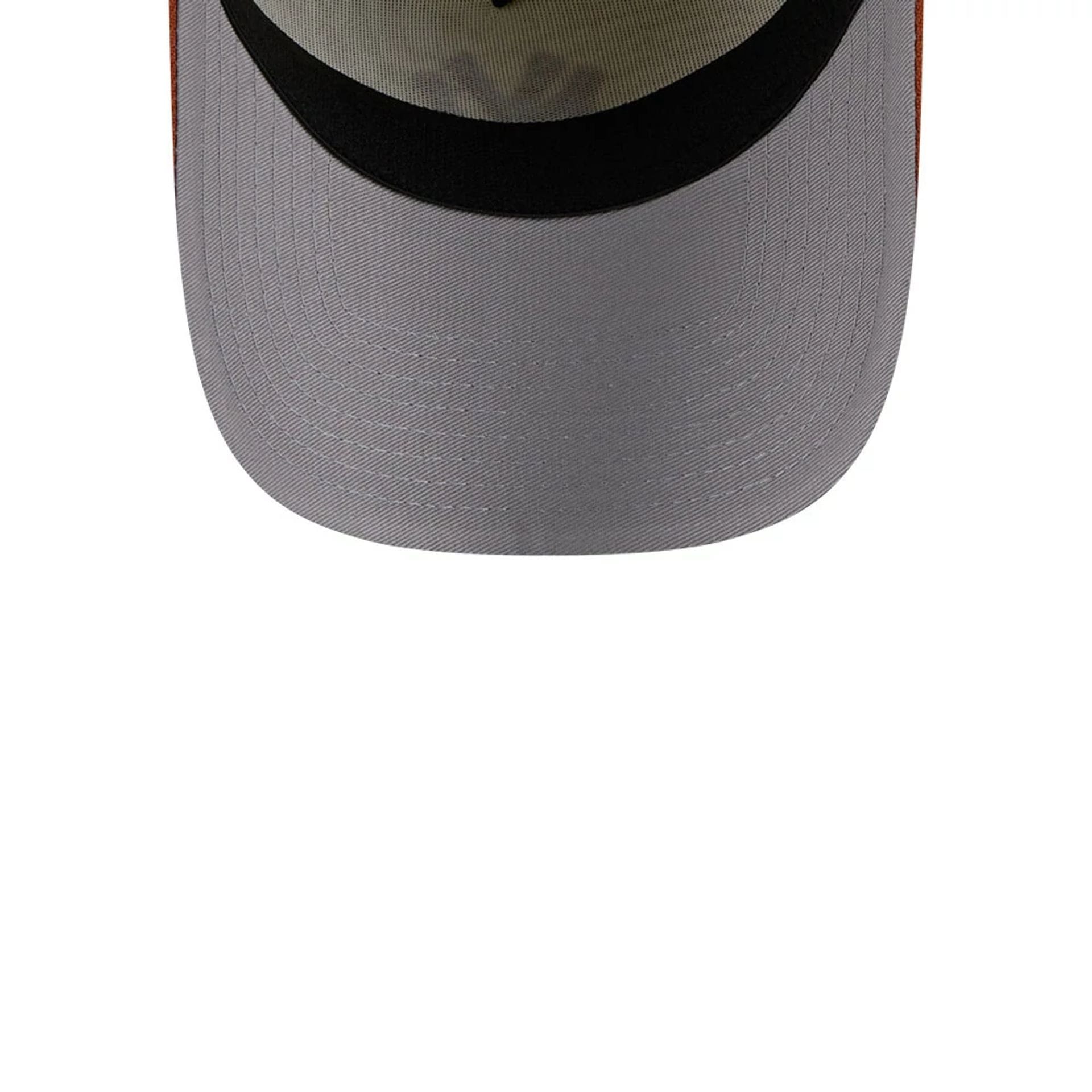 Pictured is this MLB Chrome New York Yankees 39THIRTY A-Frame Stretch Fit cap in burnt orange. 2