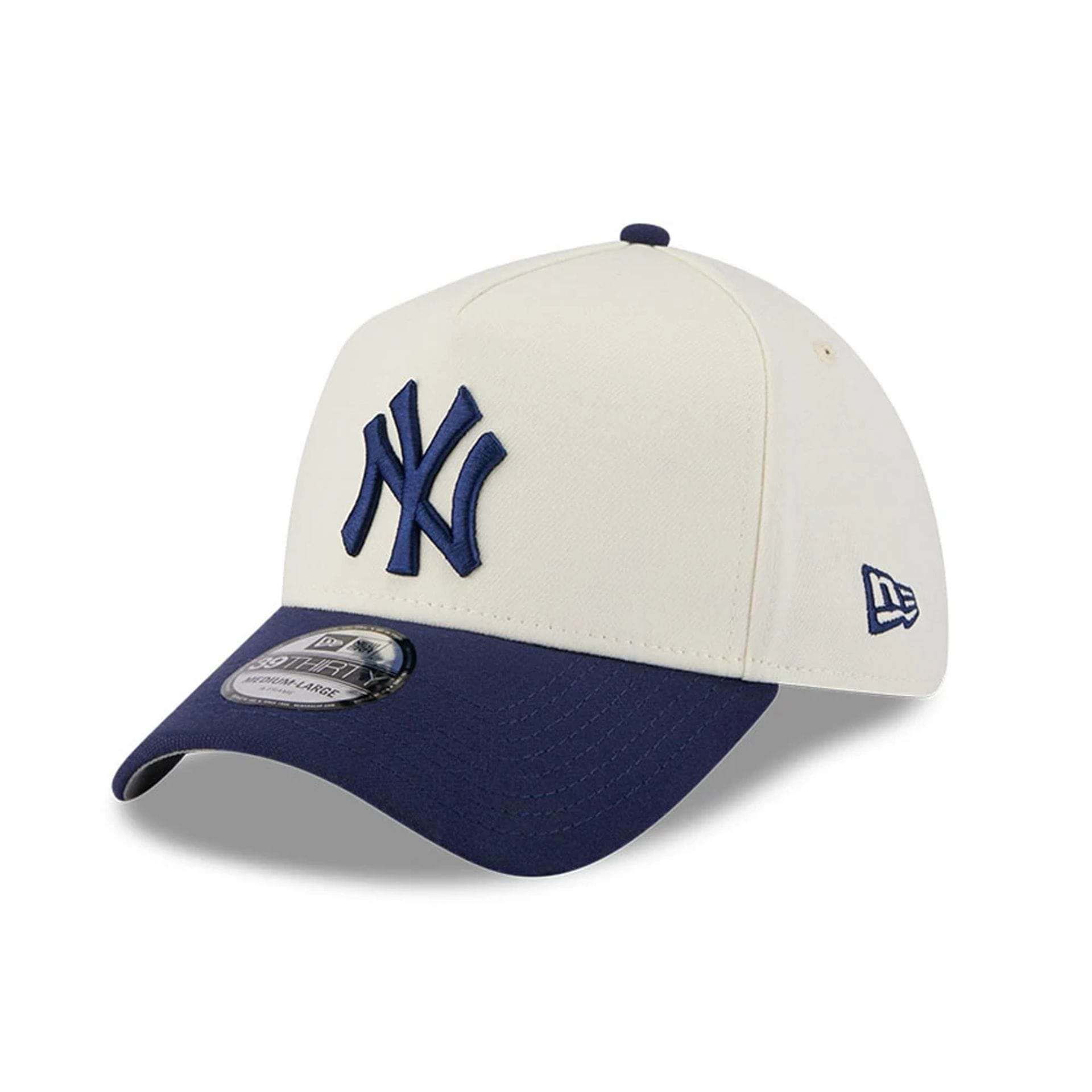 Pictured is this MLB Chrome New York Yankees 39THIRTY A-Frame Stretch Fit cap in Navy. 1
