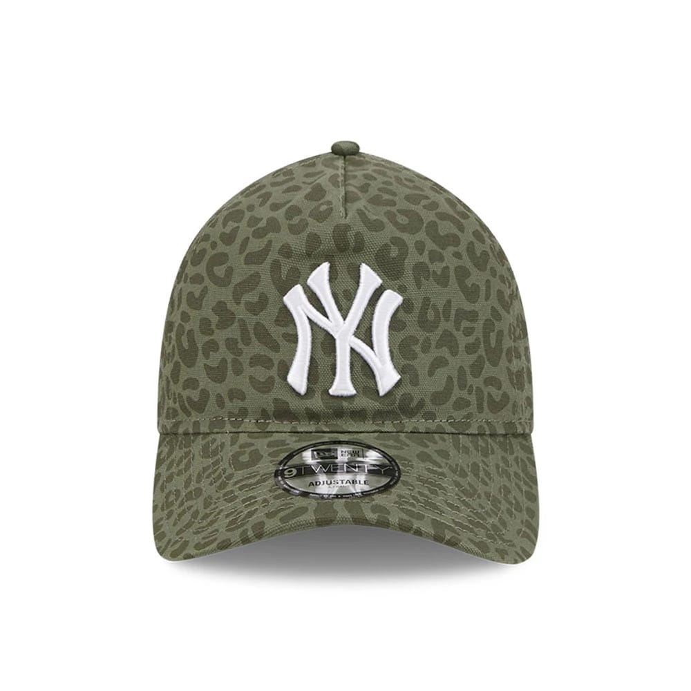 Pictured is this MLB Leopard New York Yankees 9TWENTY A-Frame cap in green. 2