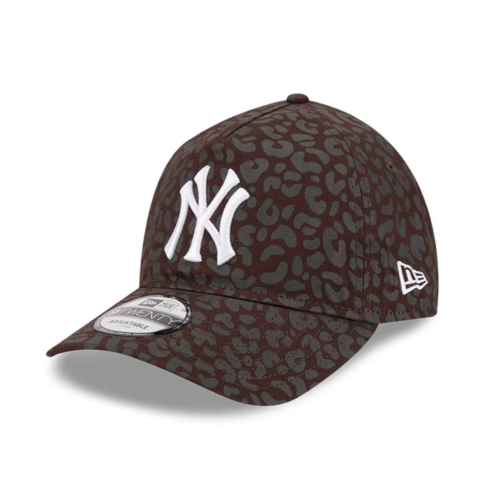 Pictured is this MLB Leopard New York Yankees 9TWENTY A-Frame cap in dark brown. 1
