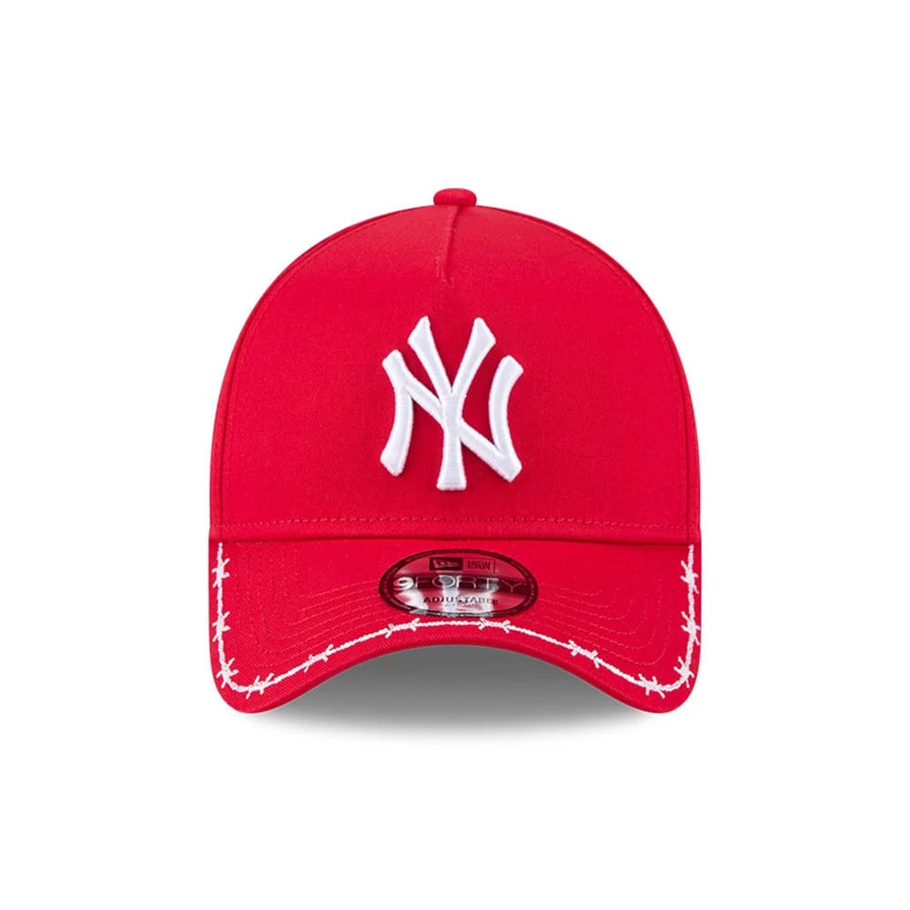 Pictured is this MLB Barb Visor New York Yankees 9FORTY A-Frame cap in red. 3