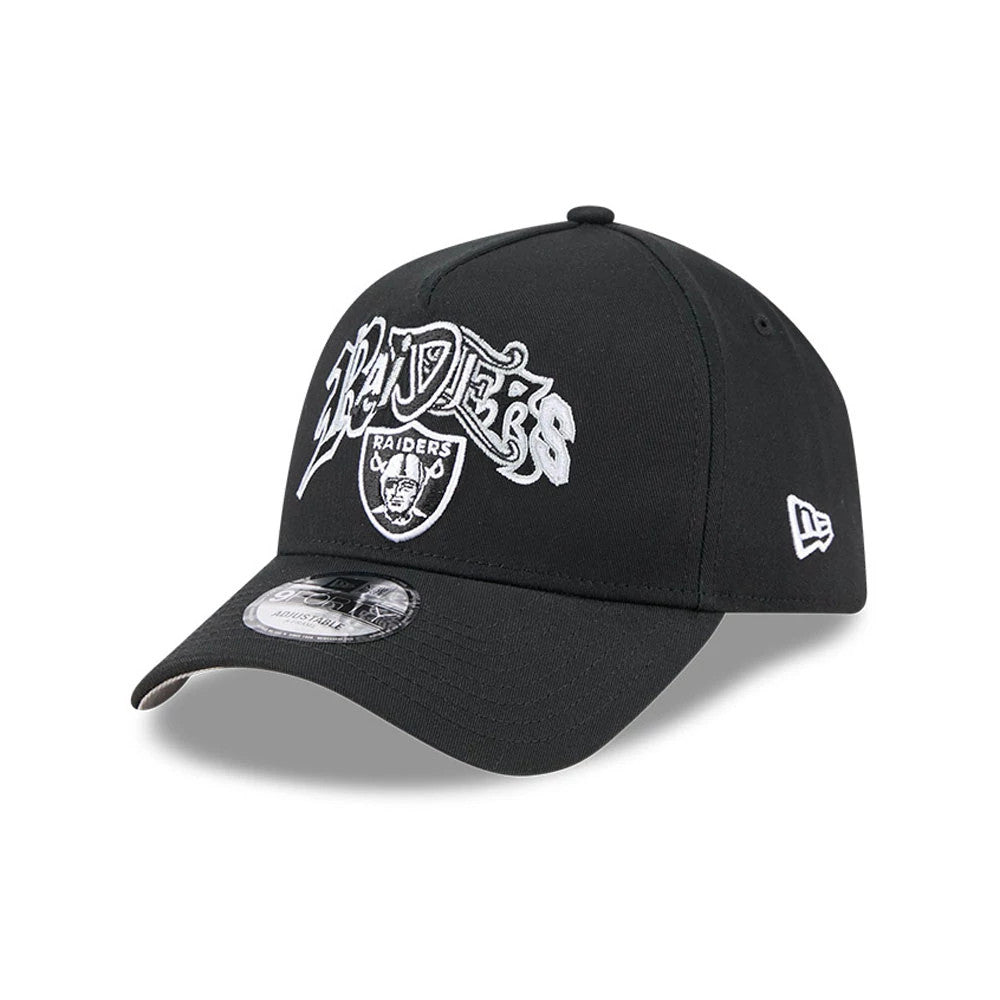 Pictured is this NBA Multi Letter Las Vegas Raiders 9FORTY A-Frame cap in black. 1