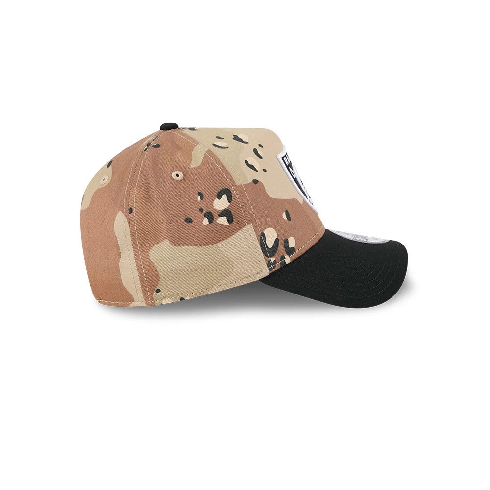 Pictured is this NFL Desert 2 Tone Las Vegas Raiders 9FORTY A-Frame cap in beige. 7
