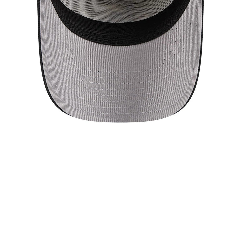 LA Dodgers MLB Desert 2 Tone Beige New Era 9FORTY A-Frame Adjustable Cap, top view showing the contrasting black curved visor and beige crown with stitching detail across the visor.