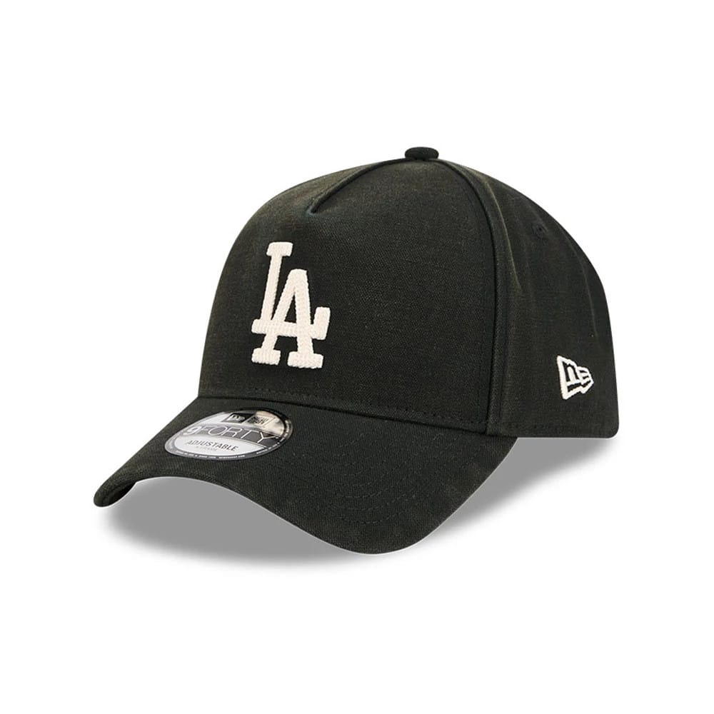 Pictured is this MLB Washed Canvas LA Dodgers 9FORTY A-Frame cap in black. 1