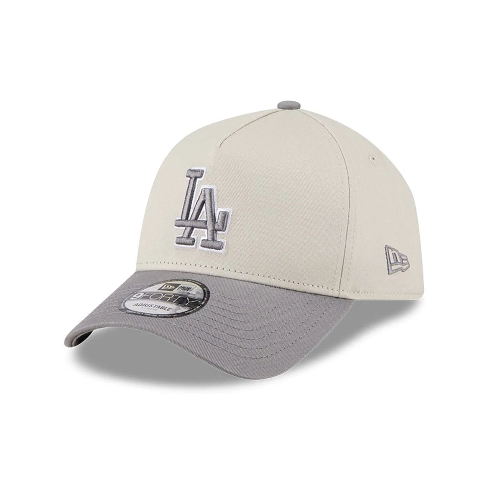 Pictured is this MLB Stone Storm LA Dodgers 9FORTY A-Frame cap in light beige. 1