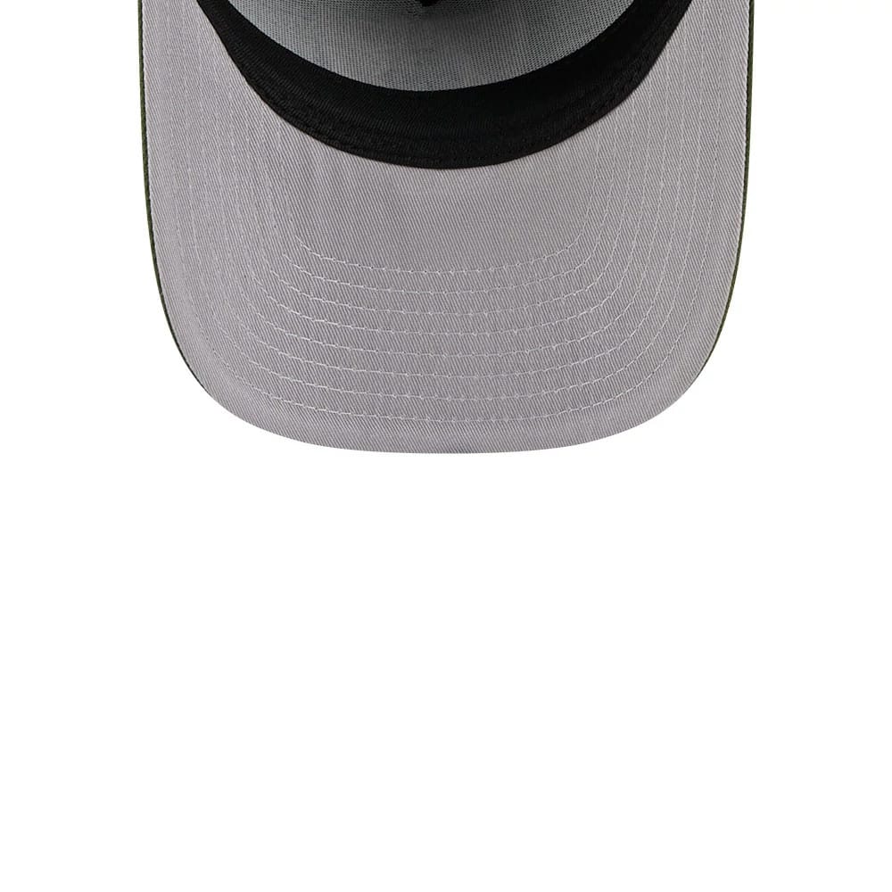 Pictured is this NFL Rifle Green Las Vegas Raiders 9FIFTY A-Frame Snapback cap in dark green. 2