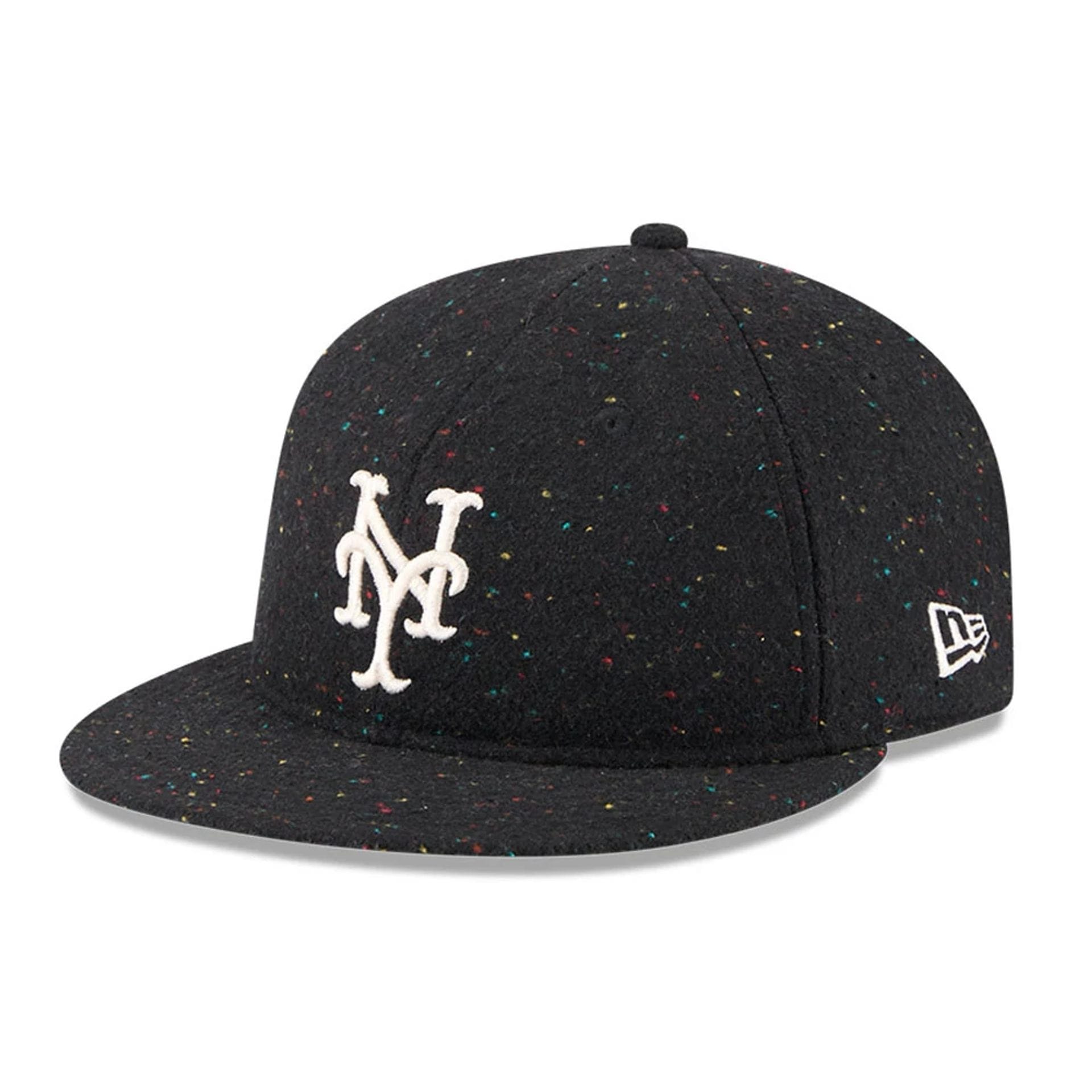 Pictured is this MLB Speckled Wool New York Mets Retro Crown 9FIFTY cap in black. 1