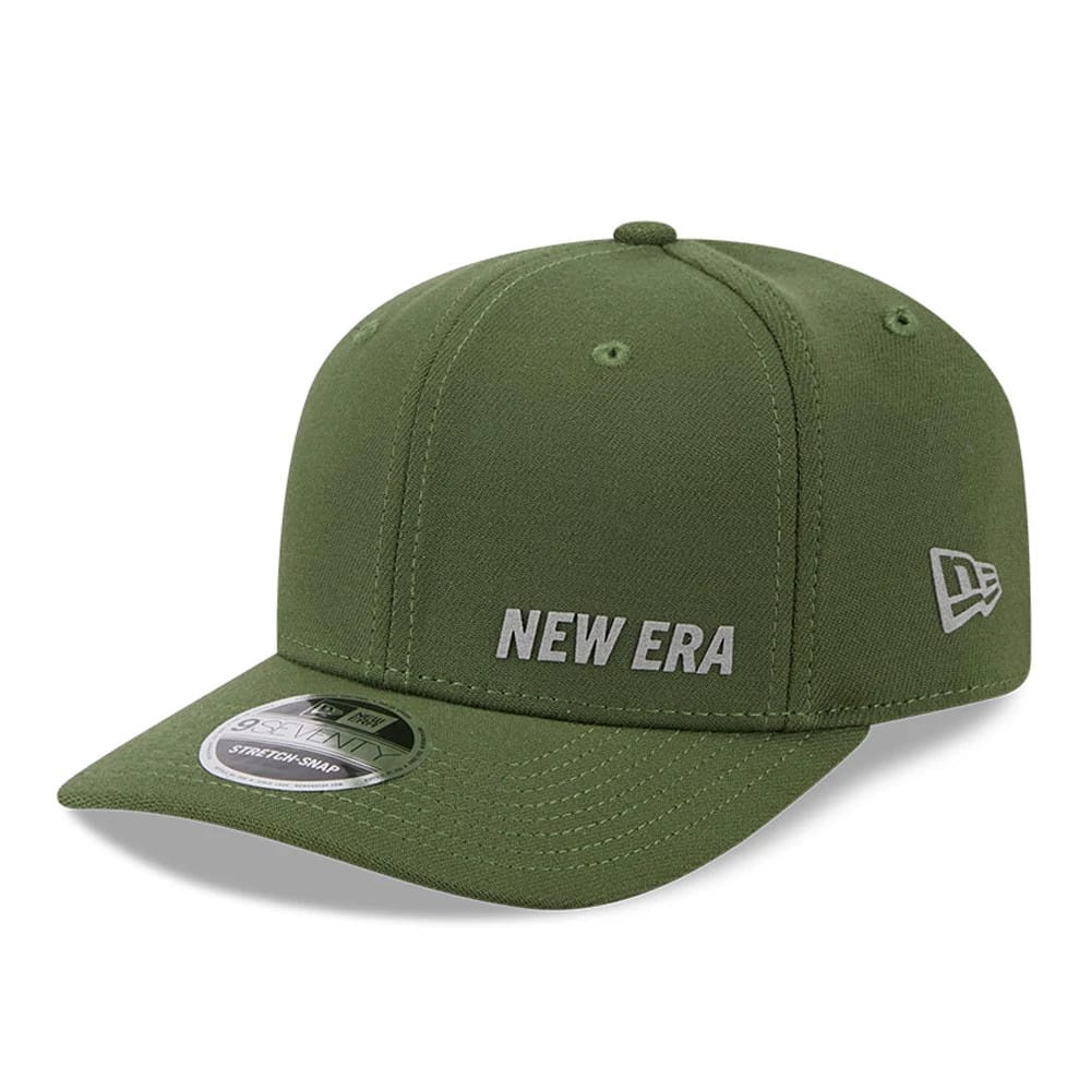 Pictured is this New Era Flawless 9SEVENTY Stretch Snap cap in dark green. 1