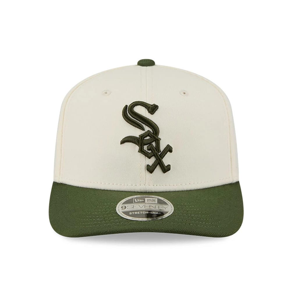 Pictured is this MLB Rifle Green Chicago White Sox 9SEVENTY Stretch Snap cap in white. 3