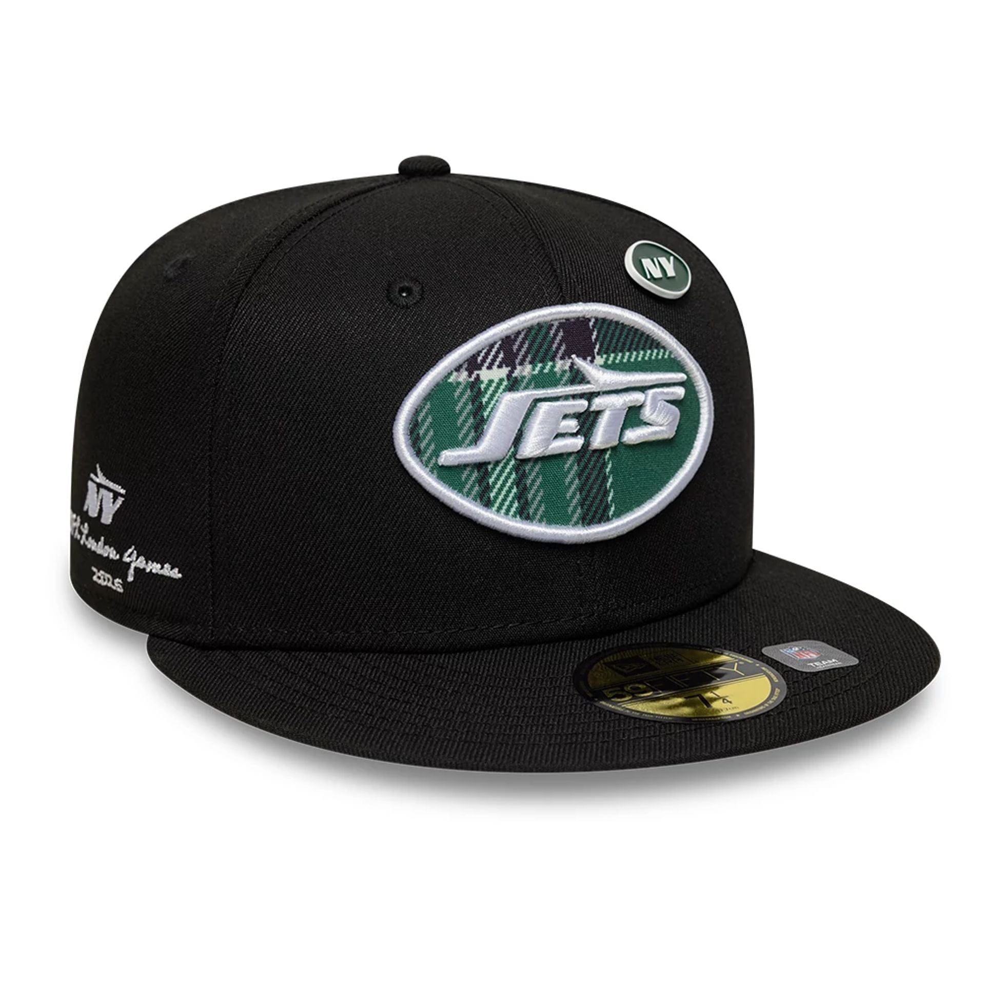 This is a New York Jets NFL International Series Games London 2025 Black 59FIFTY Fitted Cap 1