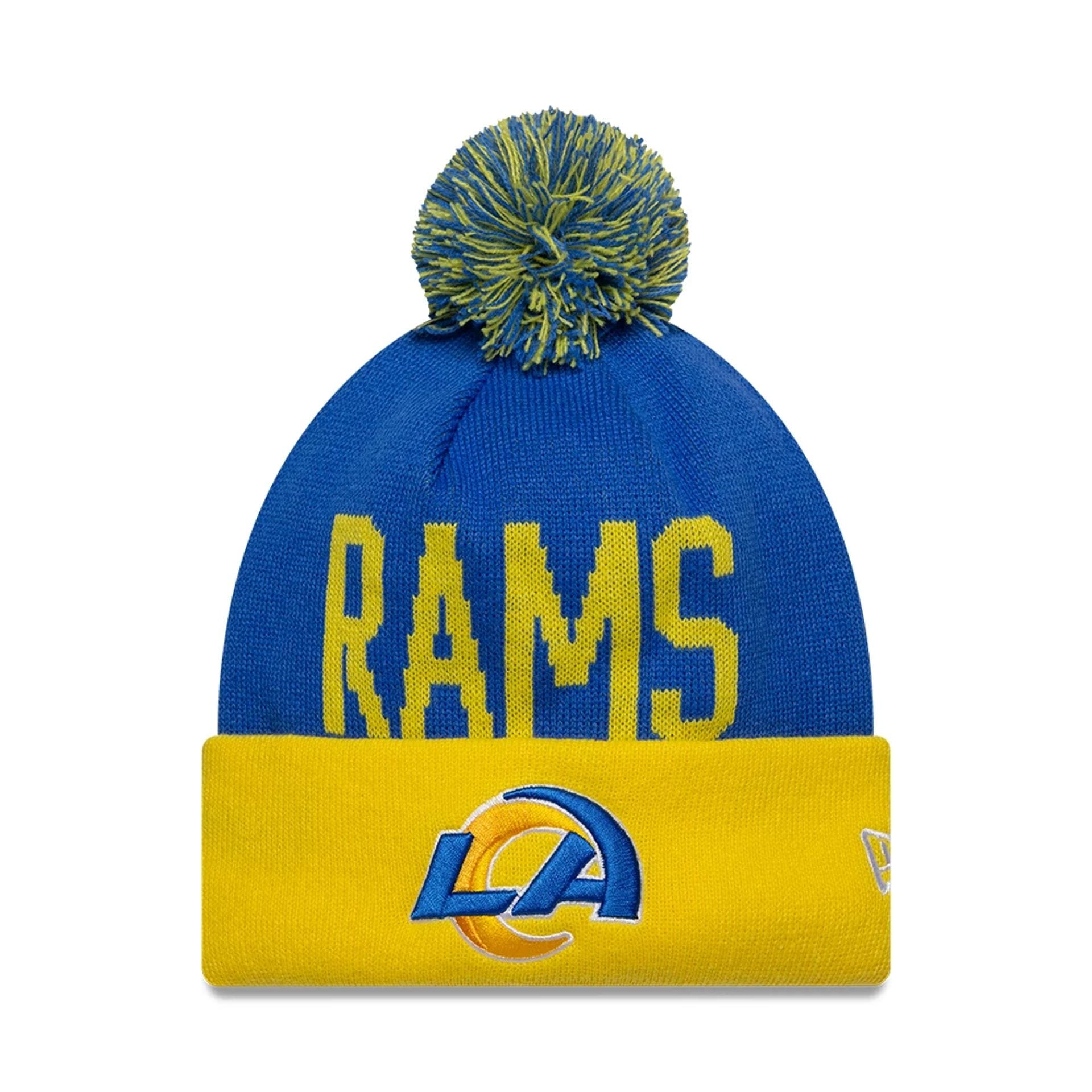 This is a LA Rams NFL International Series Games London 2025 Bright Blue Cuff knit Beanie Hat 1