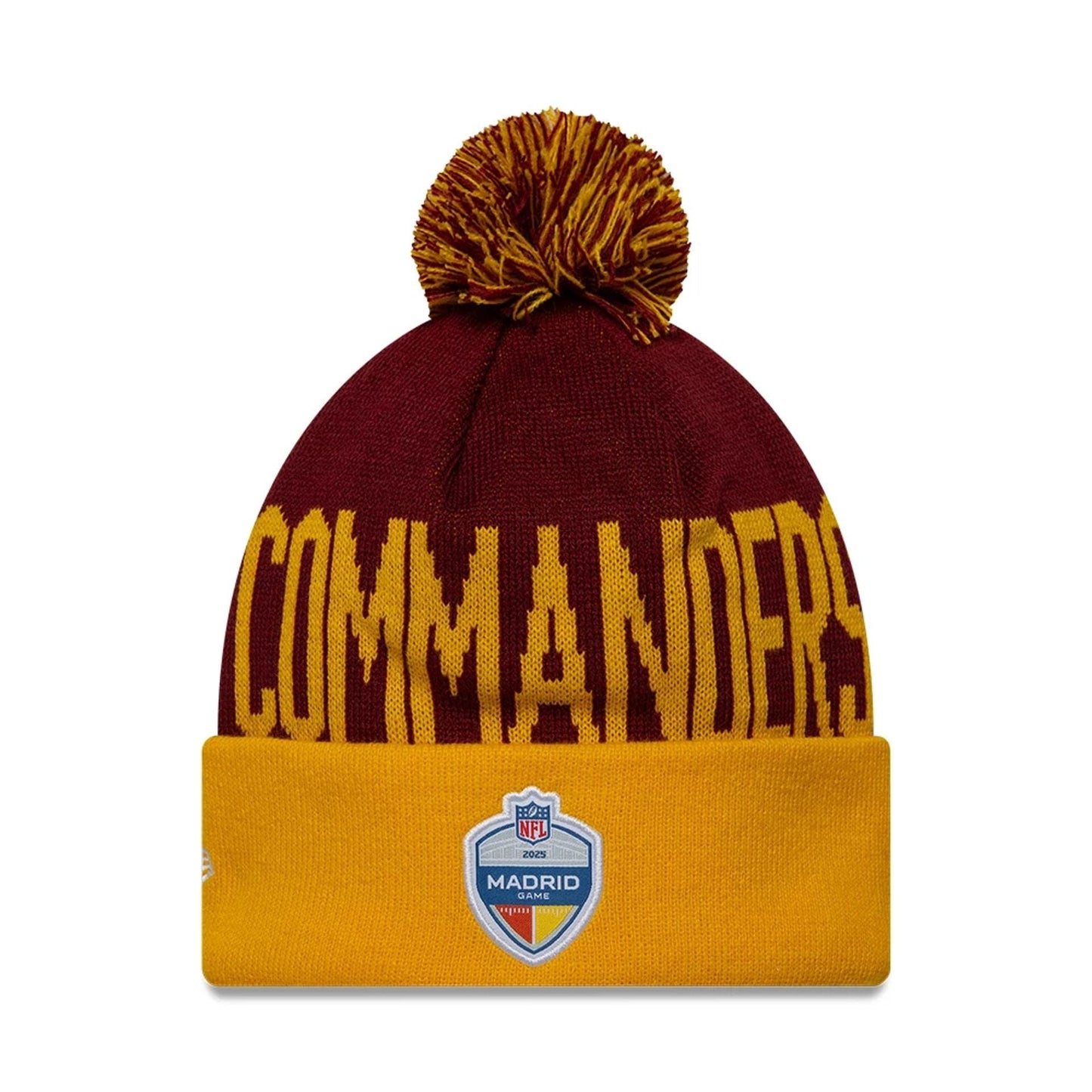 This is a Washington Commanders NFL International Series Games Madrid 2025 Dark Red Cuff knit Beanie Hat 2