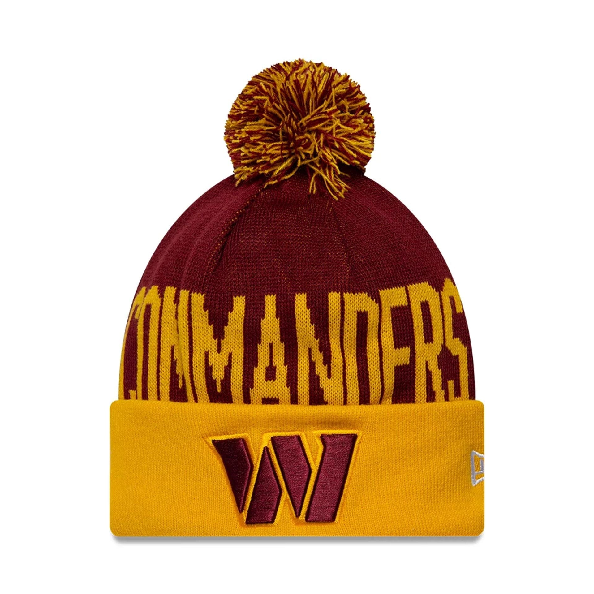 This is a Washington Commanders NFL International Series Games Madrid 2025 Dark Red Cuff knit Beanie Hat 1