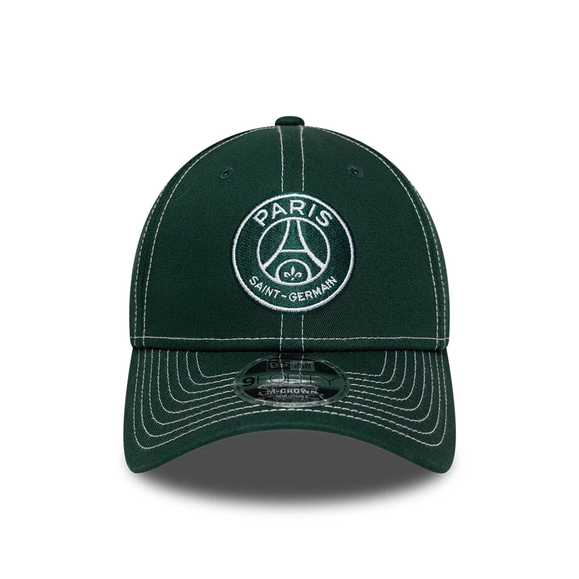 Pictured is this Pop Stitch Paris Saint Germain 9FORTY M-Crown cap in dark green. 2