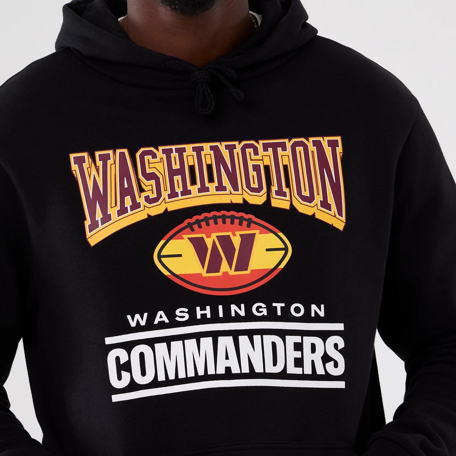 The Male model is wearing Washington Commanders NFL International Series Games 2025 Black Pullover Hoodie 3