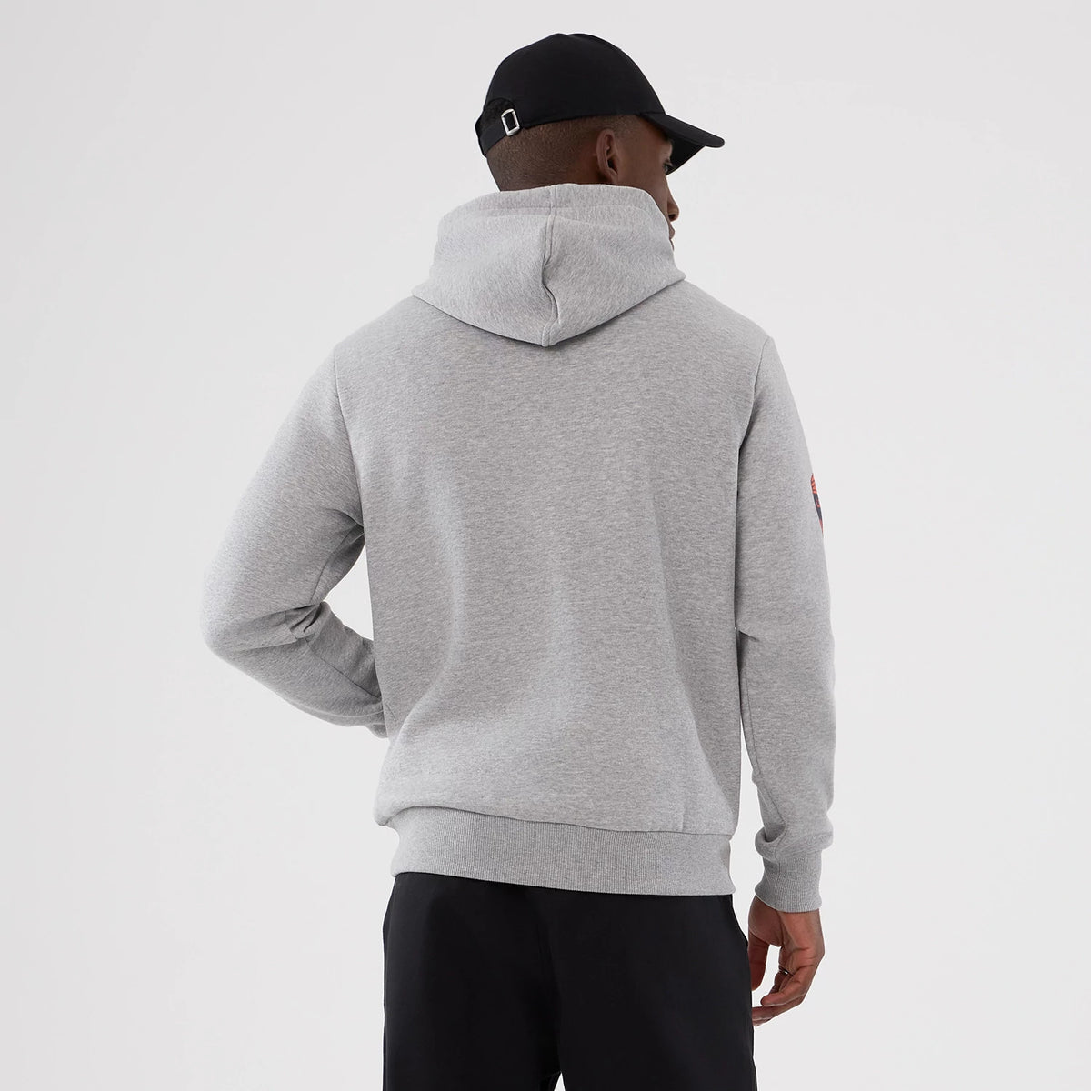 The Male model is wearing Denver Broncos NFL International Series Games 2025 Grey Pullover Hoodie 2
