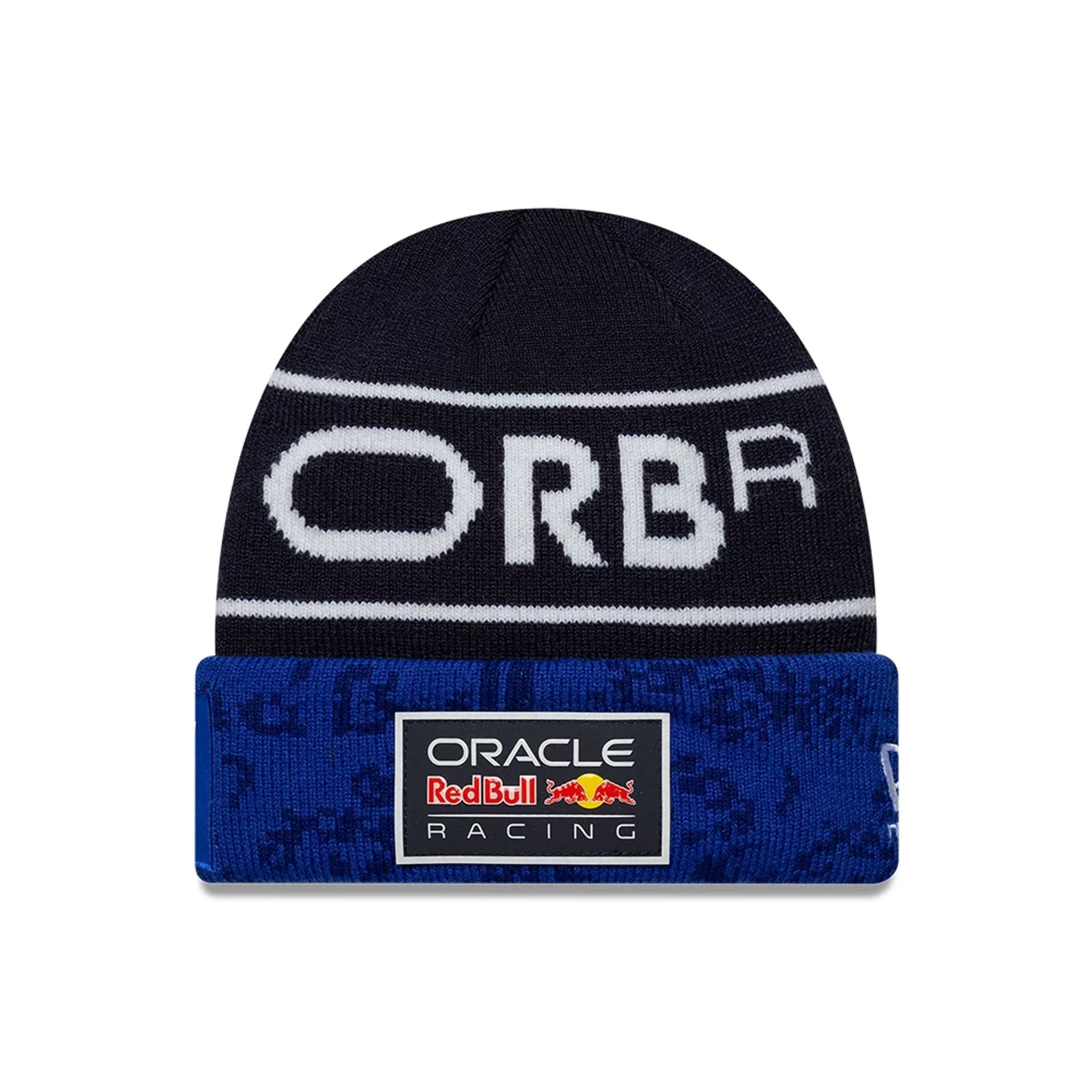 Pictured is this Youth Replica Max Verstappen Red Bull Racing Cuff Knit Beanie hat in dark blue. 1