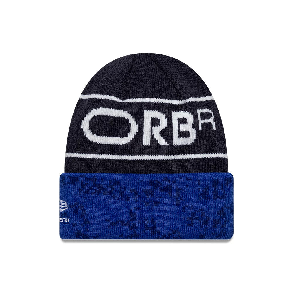 Pictured is this Youth Team Red Bull Racing Cuff Knit Beanie hat in dark blue. 2