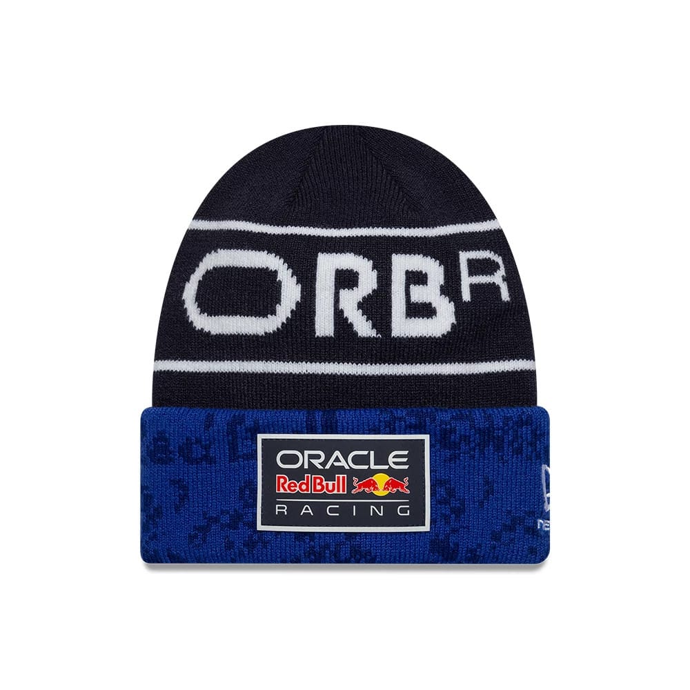 Pictured is this Youth Team Red Bull Racing Cuff Knit Beanie hat in dark blue. 1