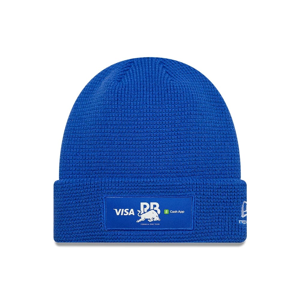 Pictured is this Team Waffle Visa Cash App Racing Bulls Cuff Knit Beanie hat in bright blue. 1