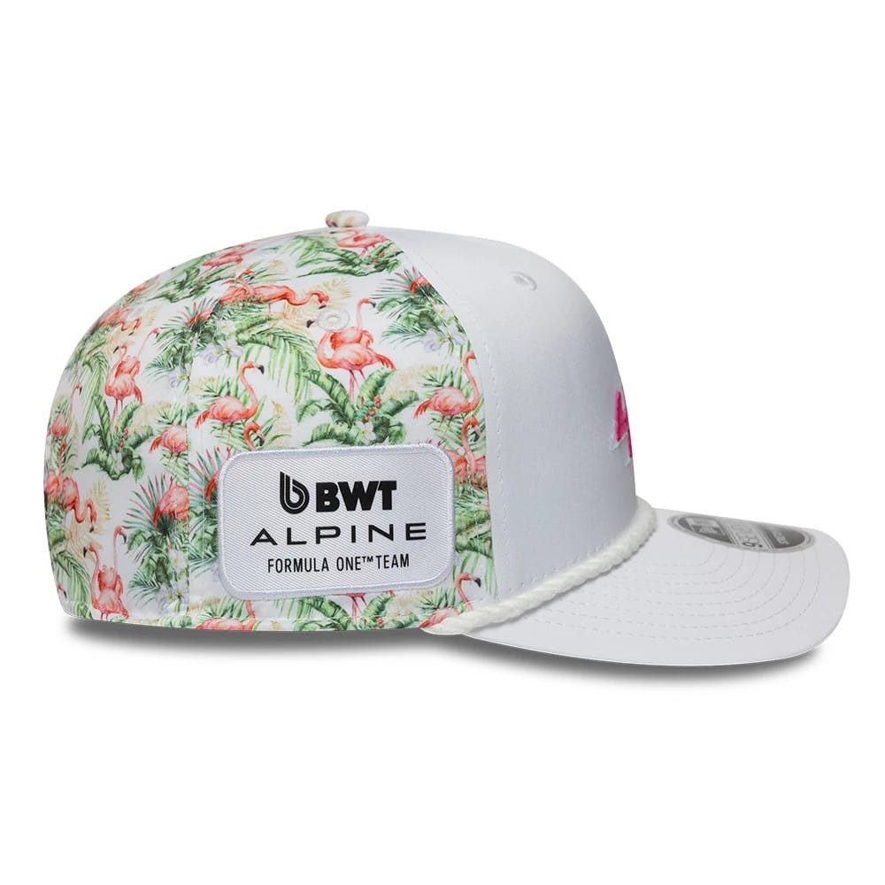 Pictured is this Alpine Racing Miami Race Special 9SEVENTY Stretch Snap Adjustable cap in white. 6