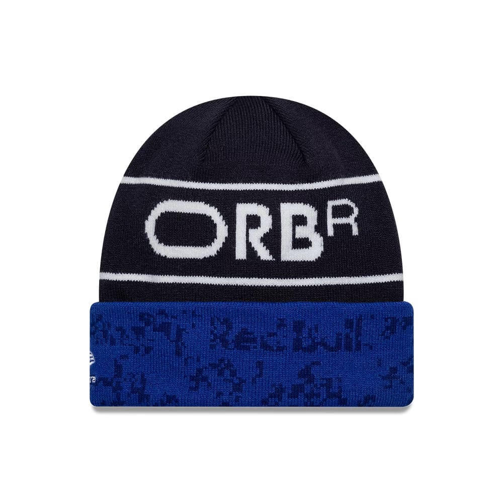 Pictured is this Team Red Bull Racing Cuff Knit Beanie hat in dark blue. 2