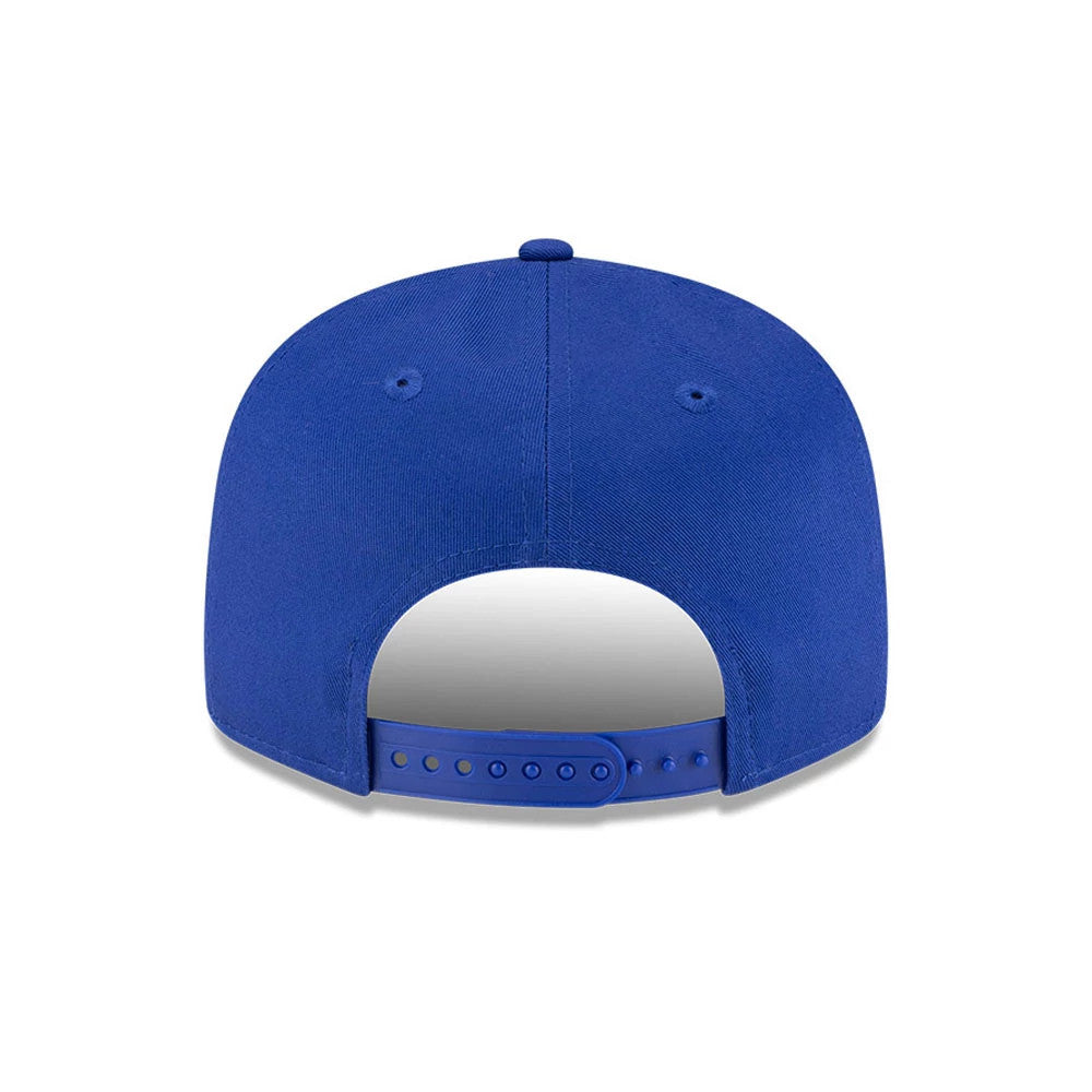 Red Bull Racing Essential Dark Blue New Era 9FIFTY Snapback Adjustable Cap, rear view showing the snapback closure, eyelets and top button on the dark blue structured crown with a curved edge.