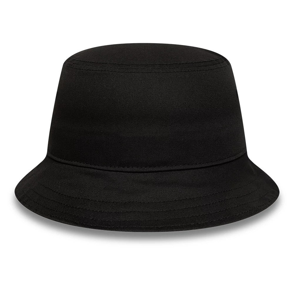 Aston Villa FC Core Black New Era Bucket Hat, front view showing a black crown with a seam detail, paired with a wide, downward-sloping visor and streamlined construction for a look.