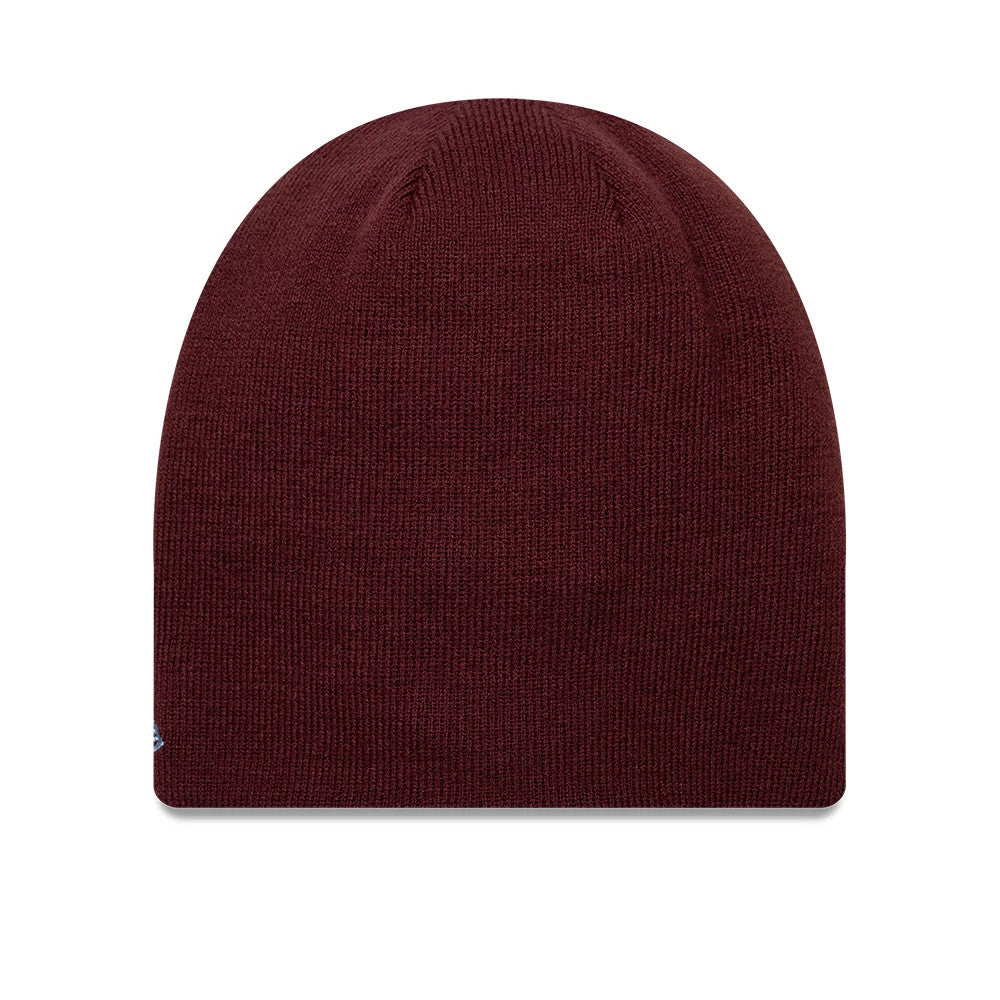 Pictured is this Reverse Aston Villa FC Cuff knit Beanie hat in dark red. 2