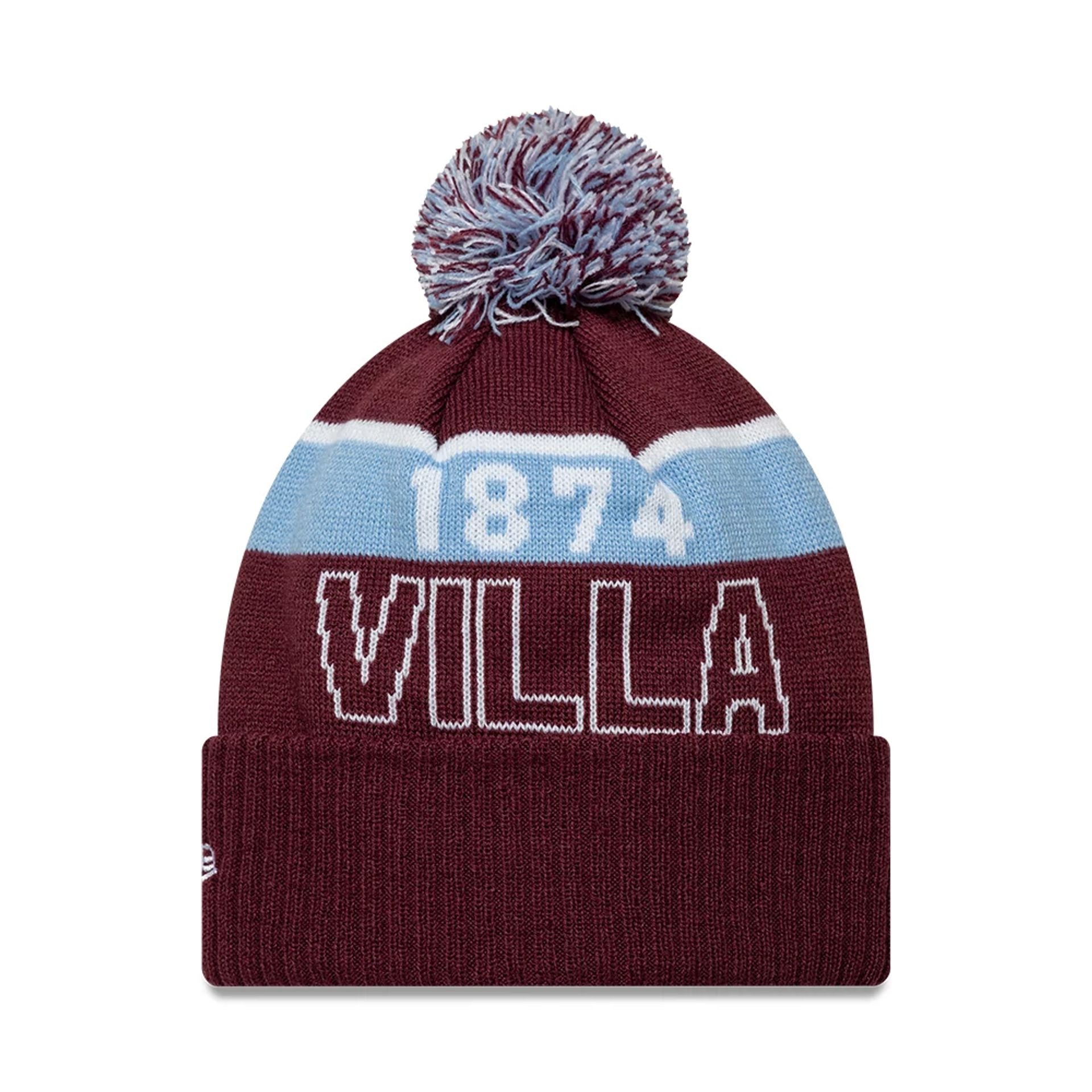 Pictured is this Aston Villa FC Bobble Knit Beanie hat in dark red. 2