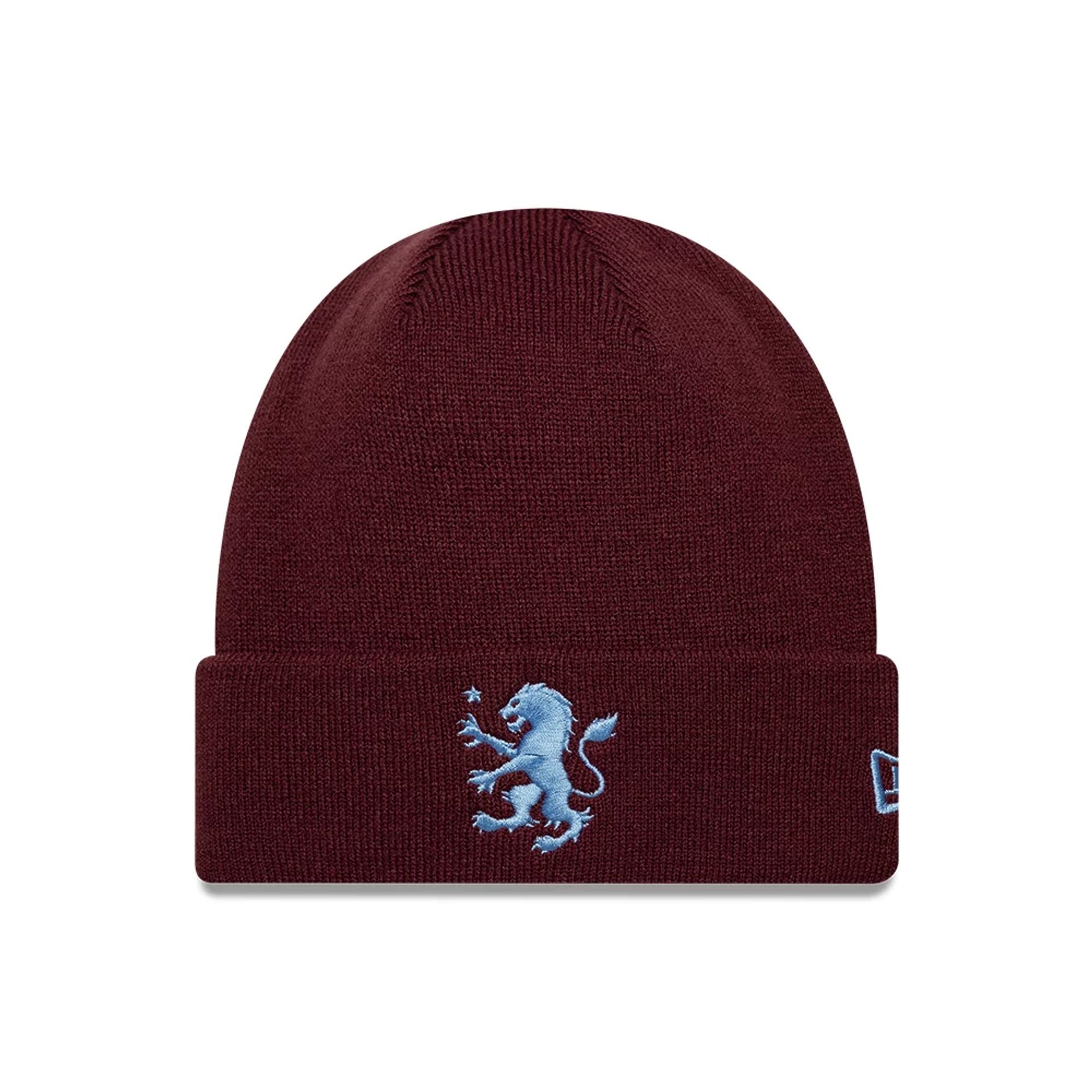 Pictured is this Core Aston Villa FC Cuff knit Beanie hat in dark red. 1