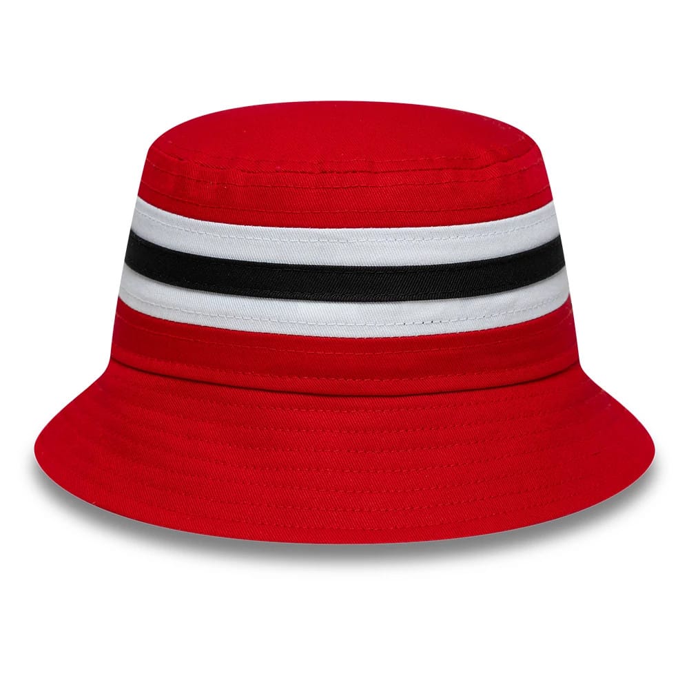 Pictured is this Infant Stripe Manchester United FC Bucket hat in red. 2