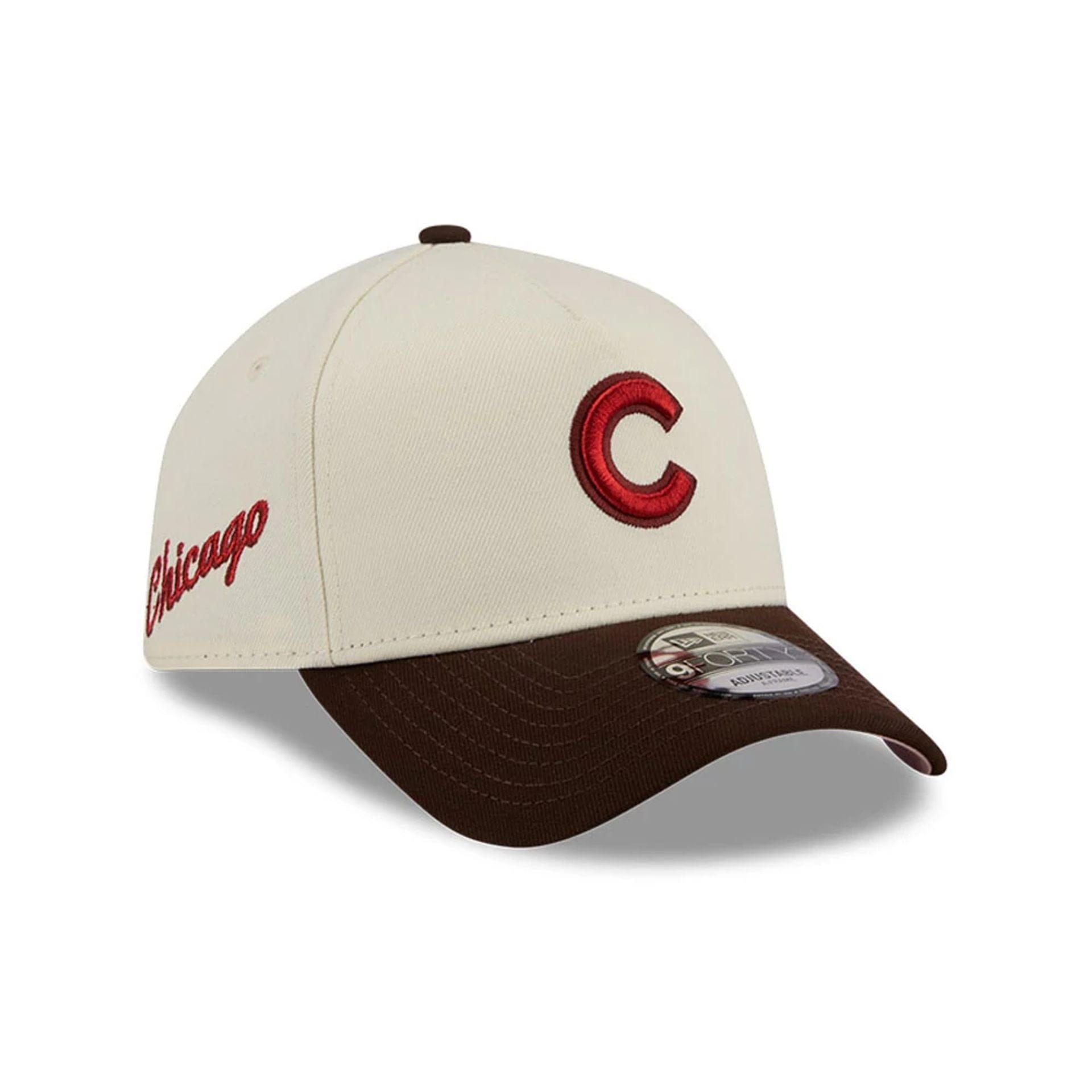 Pictured is this MLB City Script Chicago Cubs 9FORTY A-Frame cap in Cream 1