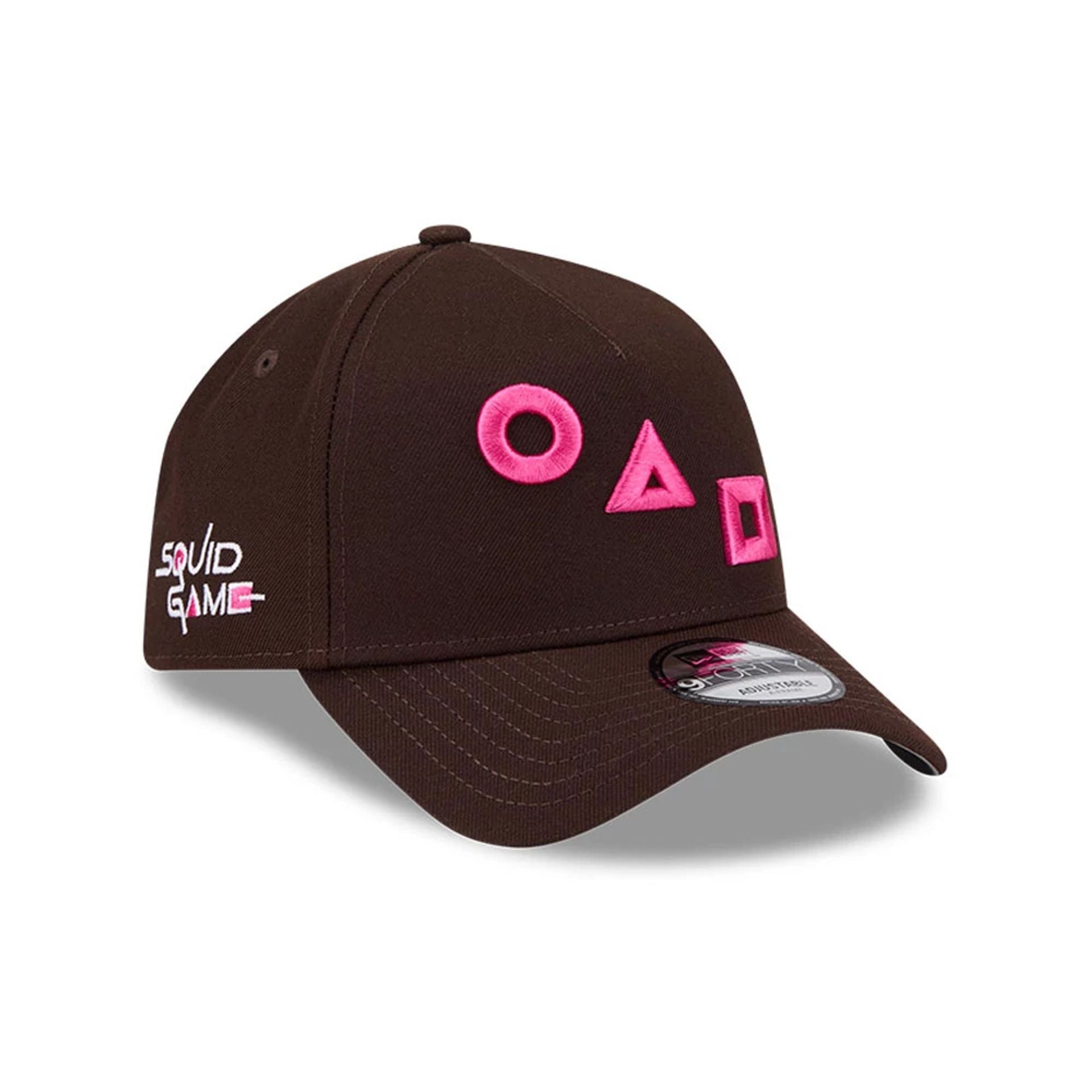 Pictured is this Netflix Squid Game Shapes 9FORTY A-Frame cap in dark brown. 1
