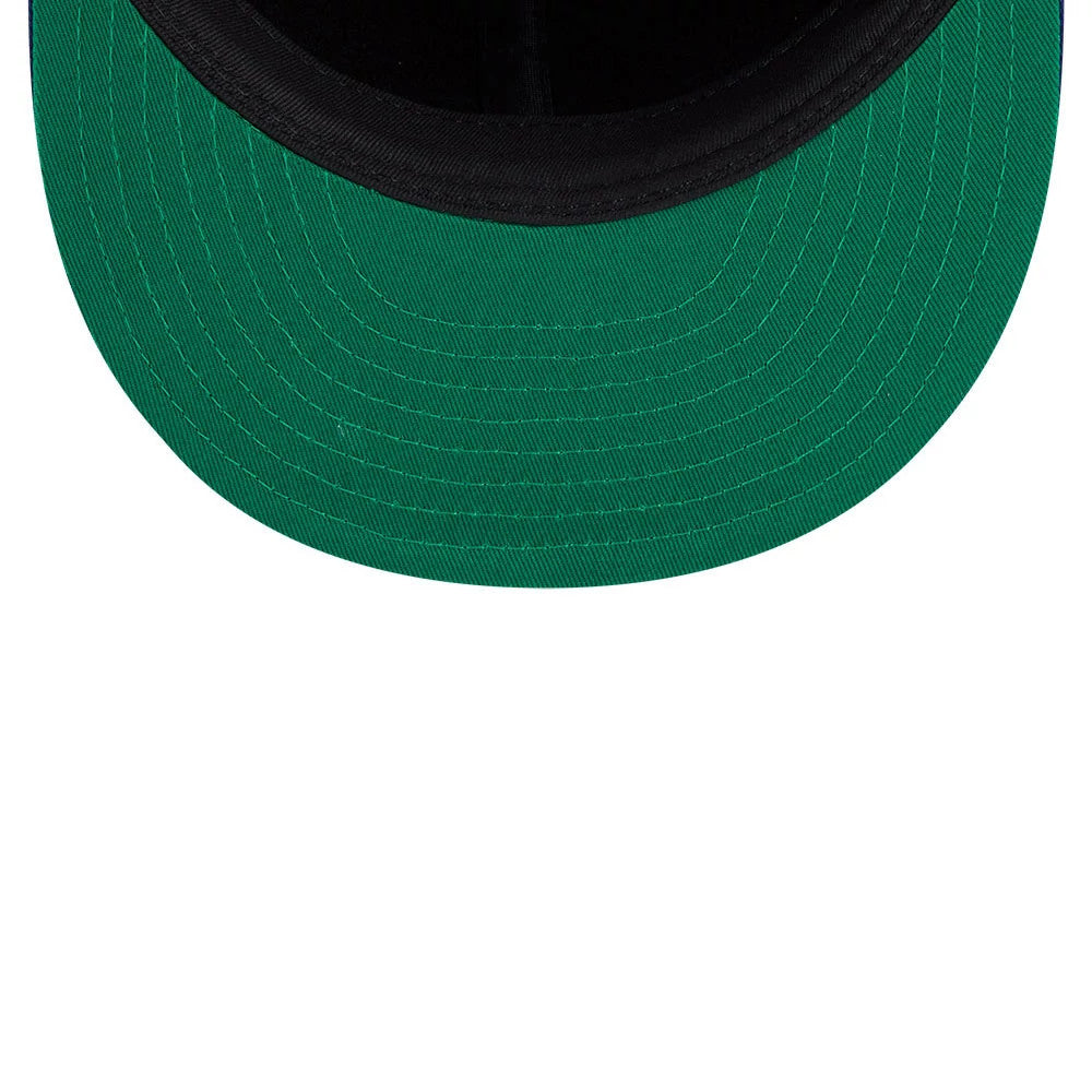 Pictured is this MLB Felt Logo LA Dodgers Retro Crown 59FIFTY Fitted cap in dark blue. 2