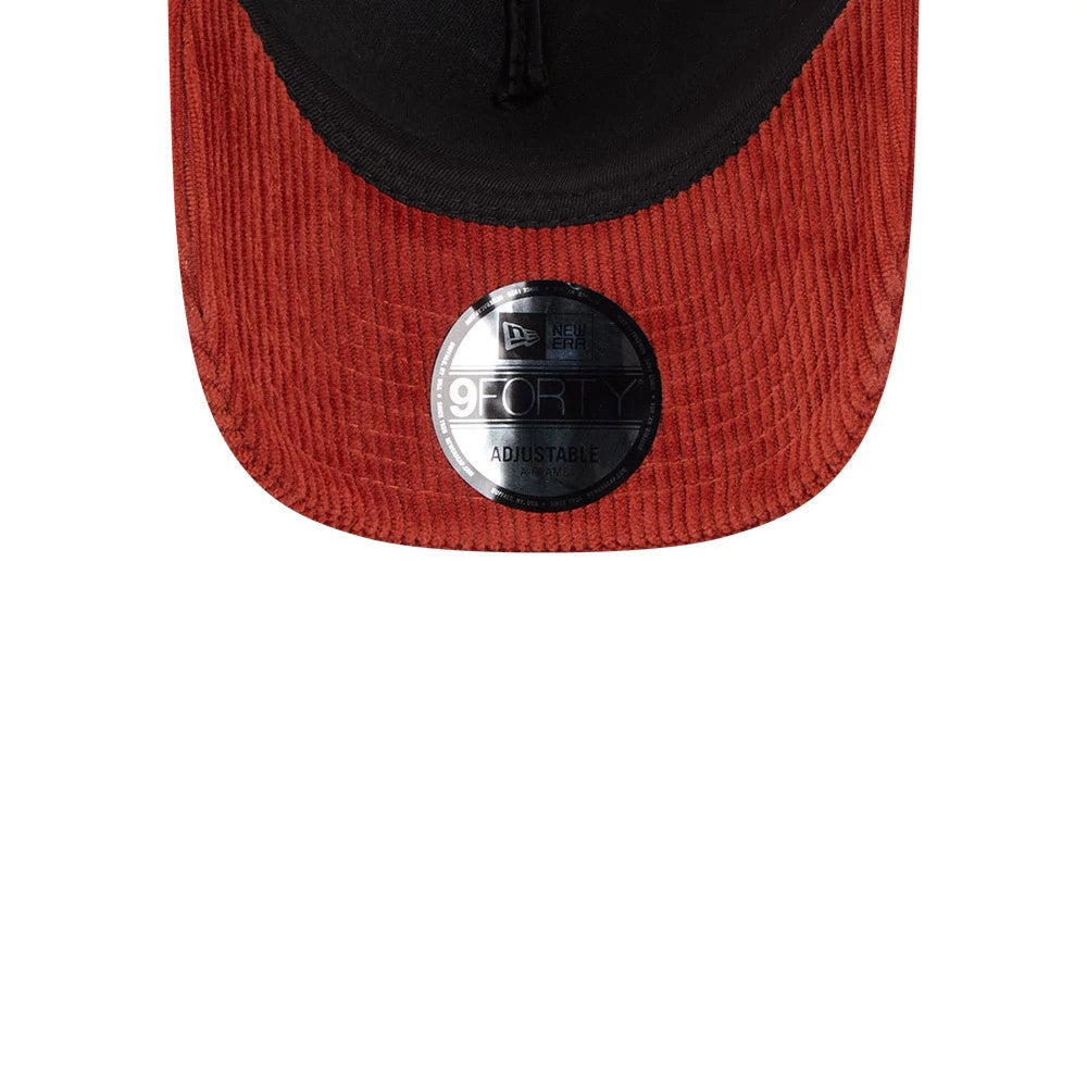 Pictured is this New Era Wide Cord 9FORTY A-Frame Trucker cap in dark red. 7