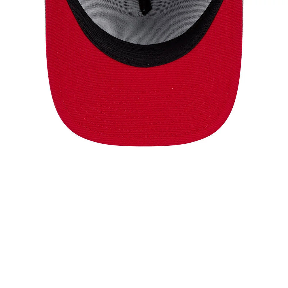 Tom & Jerry Love Struck Grey New Era 59FIFTY A-Frame Fitted Cap, inside view showing a red under visor, black sweatband, and grey woven taping along the seams, highlighting the structured fit of the cap.